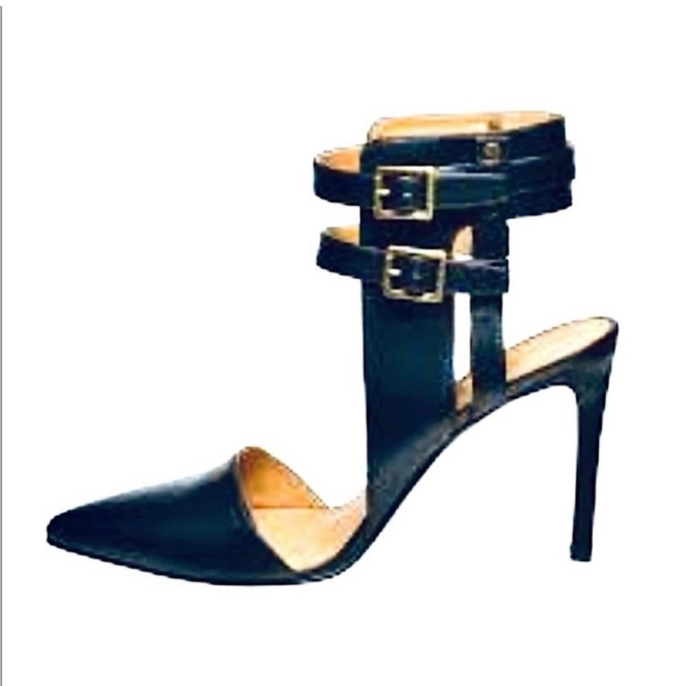 Nine West Catch Me Pumps Ankle Strap Heels Leather Black 10 M.